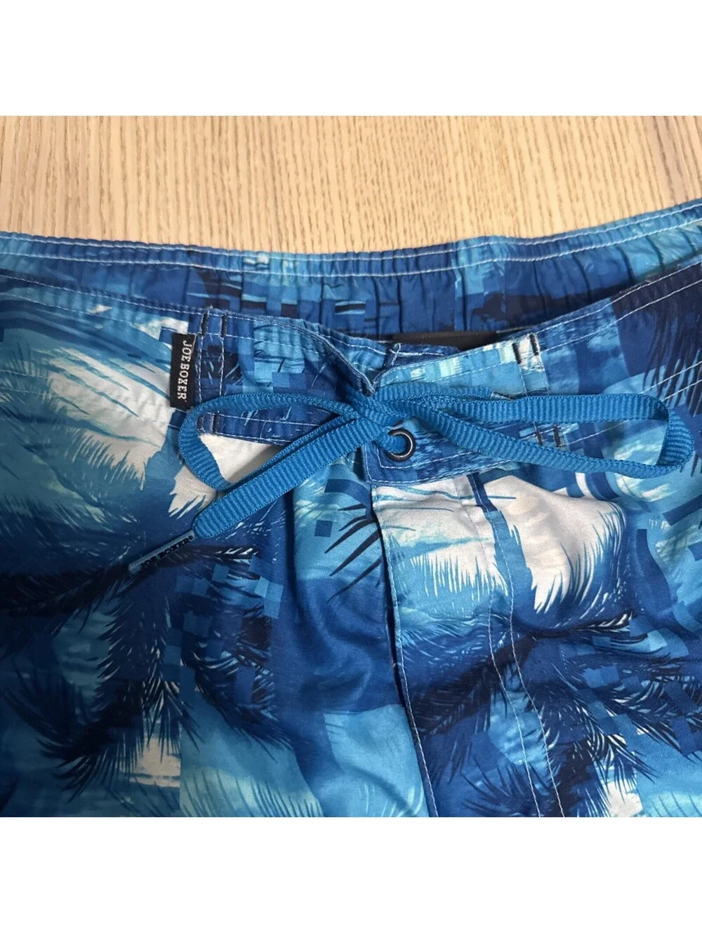 Joe Boxer Mens Swim Trunks Board Shorts XL Blue Palm Trees Geometric Pattern